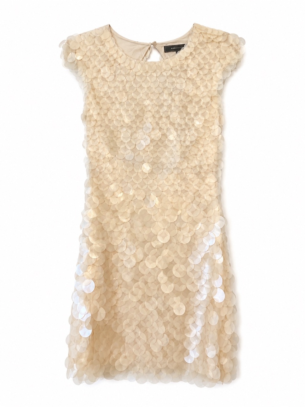 BCBGMaxAzria Ivory Champagne Sequin Palliette Shift Dress